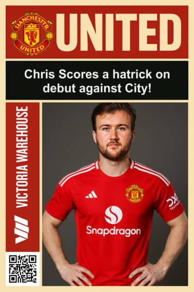 A guest transformed by AI into a male football player in a Manchester United jersey