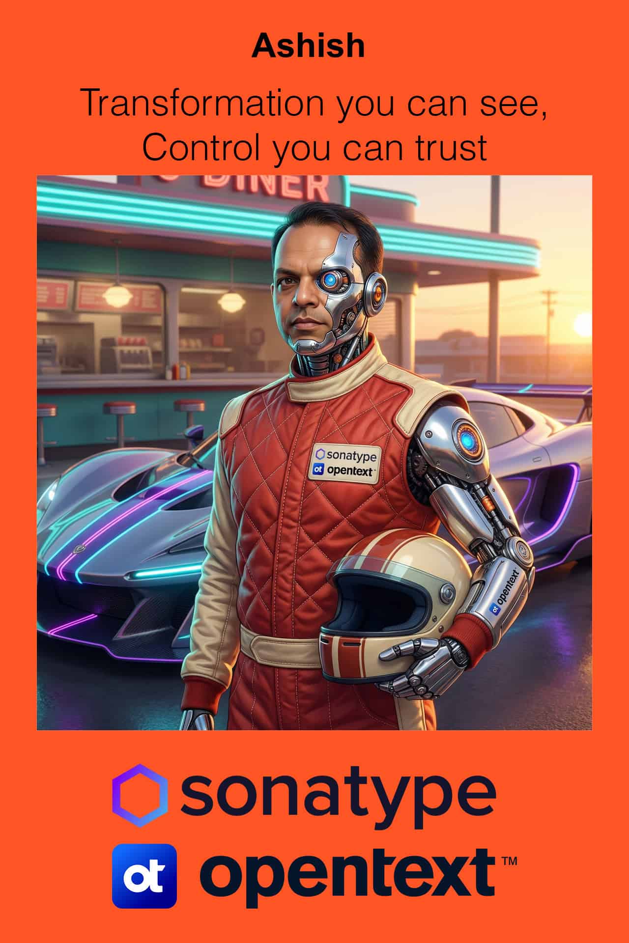A cyborg man in a racing suit - ai photobooth image