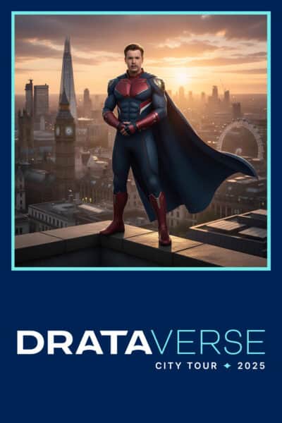 A superhero stands on a rooftop AI photo booth